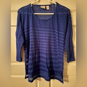 Chico's Deep Blue Striped Long Sleeve Tee